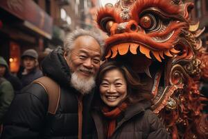 ai généré chinois gens célébrer chinois Nouveau année à une traditionnel Festival photo