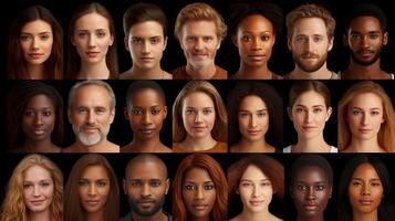 ai généré multiracial adultes tirs à la tête ai généré portraits images collage photo