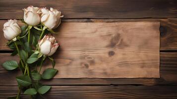 ai généré ancien des roses et en bois planche copie espace photo