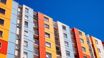 ai généré moderne appartement blocs avec coloré balcons, génial pour Urbain développement, logement, et communauté projets photo