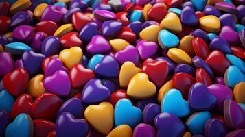 ai généré coloré 3d cœurs débordé avec l'amour photo