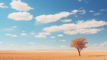 ai généré seul arbre dans vaste désert paysage, adapté pour solitude et tranquillité thèmes, clair ciel photo
