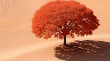 ai généré vibrant Orange arbre dans désert, idéal pour unique paysages et la nature thèmes, isolé beauté photo