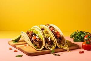 ai généré traditionnel mexicain tacos avec Viande et des légumes génératif ai photo