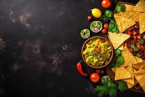 ai généré Haut vue Frais mexicain nourriture avec Nachos copie espace génératif ai photo