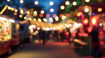 ai généré génératif ai, nourriture un camion rue festival, flou lumières arrière-plan, atmosphérique bokeh, en sourdine couleurs photo