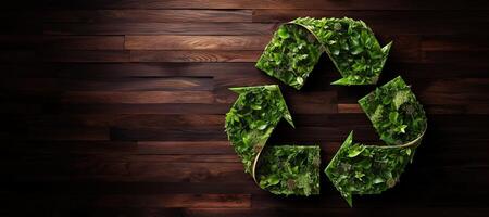 ai généré génératif ai, une recyclage vert signe fabriqué de bois et feuilles, zéro déchets, réutilisation concept. photo