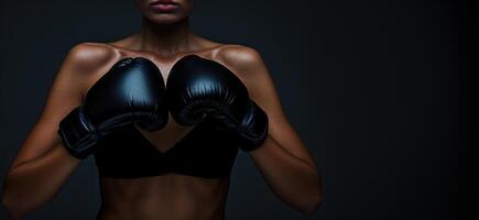 ai généré génératif ai, femme formation boxe portant boxe gants, femelle boxeur photo