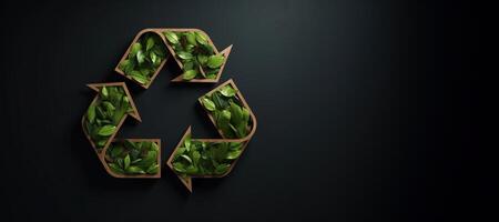 ai généré génératif ai, une recyclage vert signe fabriqué de bois et feuilles, zéro déchets, réutilisation concept. photo