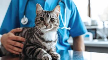 ai généré génératif ai, mignonne chat étant examiné par professionnel vétérinaire dans vétérinaire clinique photo