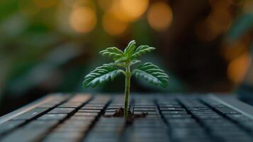 ai généré génératif ai, plante croissance de le portable clavier. écologie et environnement concept photo