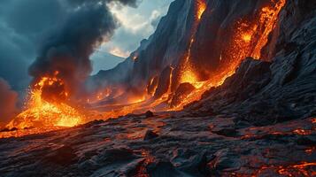 ai généré apocalyptique vision de une volcan éclater photo