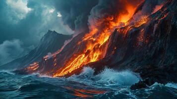 ai généré apocalyptique vision de une volcan éclater photo