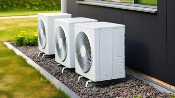 ai généré air conditionneurs à l'extérieur le maison. moderne air Conditionneur Extérieur. photo