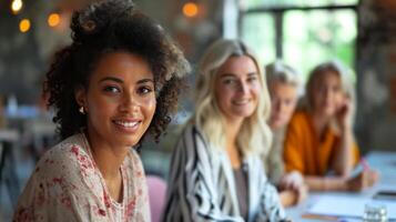 ai généré multigénérationnel équipe de femmes à une productif affaires réunion photo