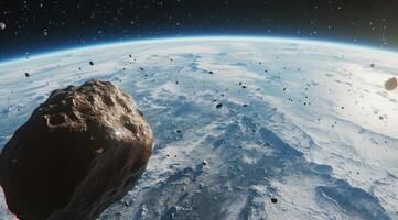 ai généré un astéroïde est près le Terre dans un artistes interprétation photo