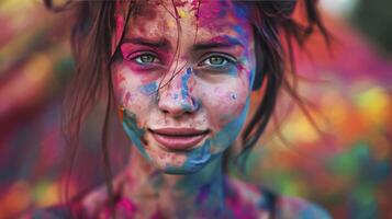 ai généré Holi peint fille photo