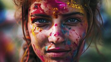 ai généré Holi peint fille photo