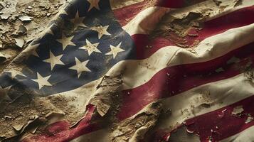 ai généré sale drapeau de le uni États de Amérique, symbolique image pour détruit et cassé uni États de Amérique photo