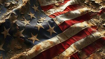 ai généré sale drapeau de le uni États de Amérique, symbolique image pour détruit et cassé uni États de Amérique photo