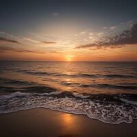 ai généré une le coucher du soleil plus de le océan avec vagues photo