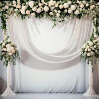 ai généré mariage toile de fond avec blanc fleurs et verdure photo