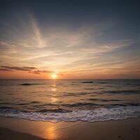 ai généré une le coucher du soleil plus de le océan avec vagues et le sable photo