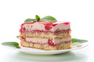 fraise coquelicot gâteau avec crème dans une assiette photo