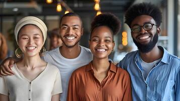 ai généré Jeune groupe de gens célébrer la diversité photo