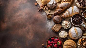 ai généré sucré boulangerie publicité Contexte avec copie espace photo