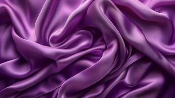 ai généré brillant violet éclat soie en tissu Contexte. luxe en tissu avec plis très détaillé. Haut vue macro photo. haute qualité. ai génératif photo