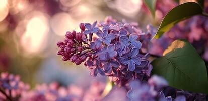 ai généré une Célibataire violet lilas fleur est séance vers le bas photo