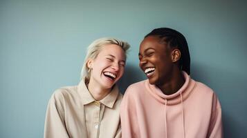 ai généré deux femelle meilleur copains en riant ensemble - ai généré photo