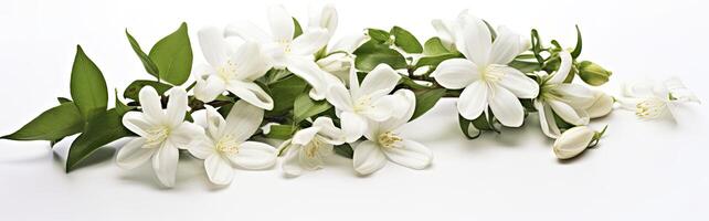 ai généré jasmin fleurs sur blanc surface. ai généré photo