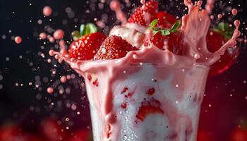 ai généré une fraise Milk-shake est étant éclaboussé avec l'eau photo