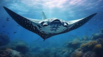 ai généré manta rayon poisson sur Naturel Contexte fond d'écran photo