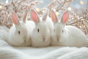 ai généré lapin havre. adorable lapins Cadre votre de fête message photo