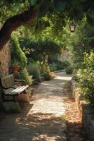 ai généré romantique escapade dans une luxuriant jardin, idéal pour sur le thème de l'amour La publicité photo