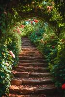 ai généré romantique escapade dans une luxuriant jardin, idéal pour sur le thème de l'amour La publicité photo