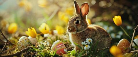 ai généré Pâques est une génial raison à avoir lapins pour Pâques photo