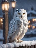 ai généré neigeux hibou avec neige Contexte photo