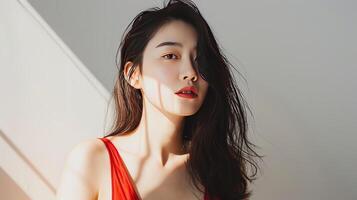 ai généré beau coréen fille modèle, cosmétique modèle photo