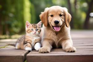 ai généré Cadre une espiègle scène avec chiots ou chatons engagé dans une enjoué Jeu photo