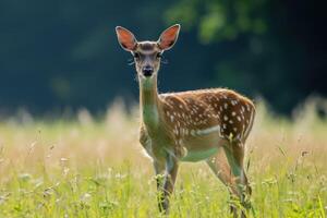 ai généré gracieux cerf dans Prairie photo