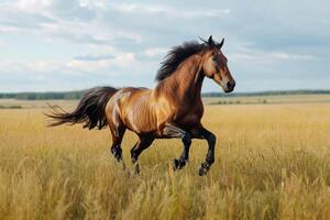 ai généré surligner le mouvement et beauté de une galopant cheval fonctionnement librement photo