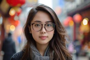 ai généré chinois femme portant des lunettes photo