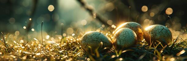 ai généré quatre d'or des œufs dans le herbe photo