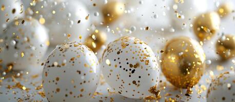 ai généré une Cadre de blanc des ballons avec or confettis. photo