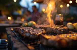 ai généré une barbecue gril avec steaks photo