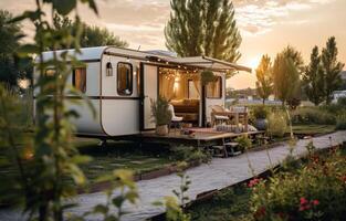 ai généré un appartement bande annonce situé à l'extérieur dans une parc, dans le style de naturaliste charme photo